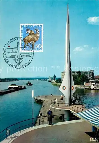 AK / Ansichtskarte Basel_BS Dreilaenderecke im Rheinhafen Sonderbriefmark Stempel Basel_BS