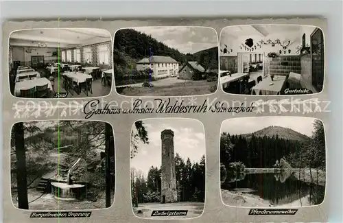 AK / Ansichtskarte Schwarzbach_Johanniskreuz Gasthaus Waldesruh Speisesaal Gaststube Burgalbweiher Ursprung Ludwigsturm Pferdbrunnenweiher Schwarzbach Johanniskreuz