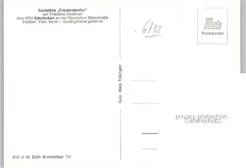 AK / Ansichtskarte Edenkoben Gaststaette Friedenskeller am Friedensdenkmal Edenkoben