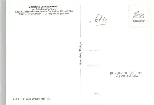 AK / Ansichtskarte Edenkoben Gaststaette Friedenskeller am Friedensdenkmal Edenkoben