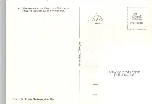 AK / Ansichtskarte Edenkoben Friedensdenkmal auf dem Werderberg Edenkoben