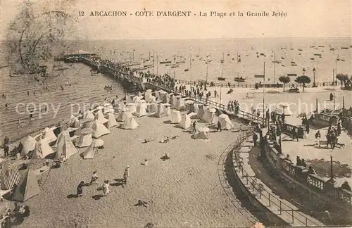 AK / Ansichtskarte Arcachon_Gironde Strand Seebruecke Arcachon Gironde
