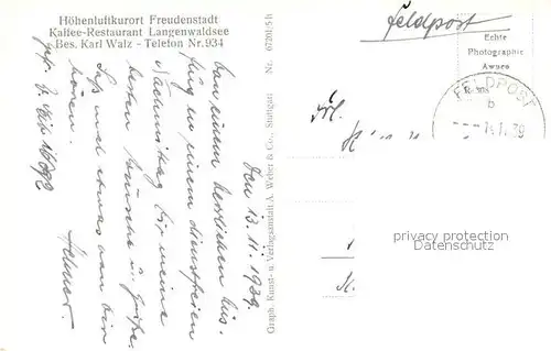 AK / Ansichtskarte Freudenstadt Kaffee Restaurant Langenwaldsee  Freudenstadt