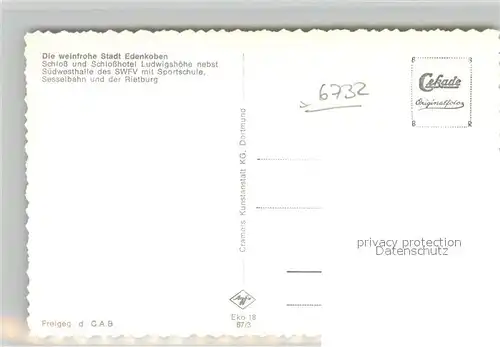 AK / Ansichtskarte Edenkoben Fliegeraufnahme Suedwesthalle Schlosshotel Villa Ludwigshoehe Sesselbahn und Rietburg Edenkoben