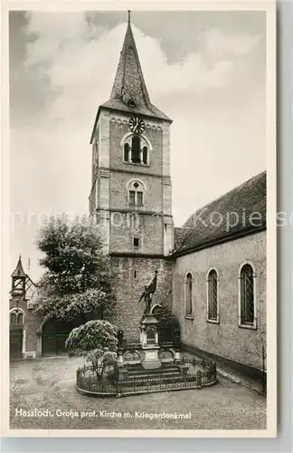 AK / Ansichtskarte Hassloch_Pfalz Grosse prot Kirche mit Kriegerdenkmal Hassloch Pfalz