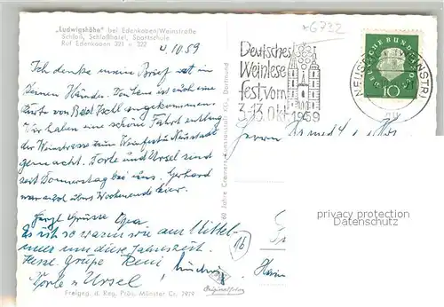 AK / Ansichtskarte Edenkoben Fliegeraufnahme Ludwigshoehe Schloss Schlosshotel Sportschule Edenkoben