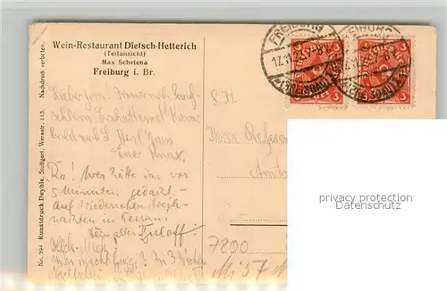 AK / Ansichtskarte Freiburg_Breisgau Weinrestaurant Dietsch Hetterich Freiburg Breisgau