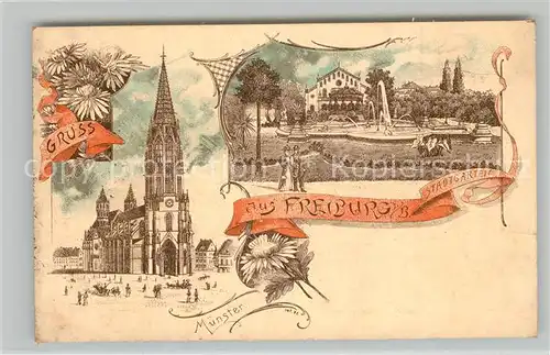 AK / Ansichtskarte Freiburg_Breisgau Muenster mit Stadtgarten Freiburg Breisgau