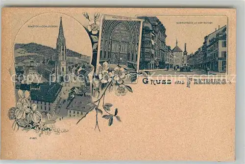 AK / Ansichtskarte Freiburg_Breisgau Muenster Schlossberg Muensterportal Kaiserstrasse und Martinstor Freiburg Breisgau