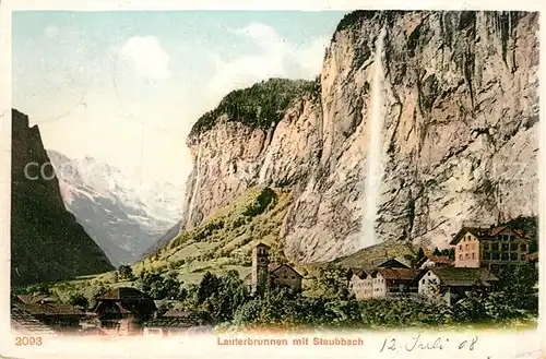 AK / Ansichtskarte Lauterbrunnen_BE mit Staubbach Wasserfall Lauterbrunnen BE