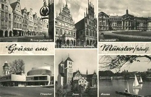 AK / Ansichtskarte Muenster_Westfalen Stadtweinhaus Universitaet Dom Theater Prinzipalmarkt  Muenster_Westfalen