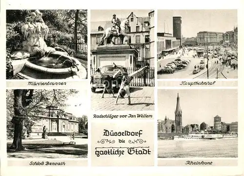 AK / Ansichtskarte Duesseldorf Hauptbahnhof Schloss Benrath Radschlaeger Maerchenbrunnen Duesseldorf