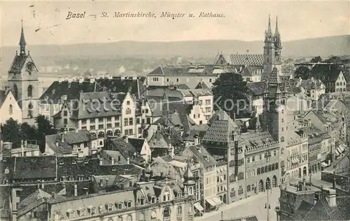 AK / Ansichtskarte Basel_BS Stadtpanorama mit St Martinskirche Muenster und Rathaus Basel_BS