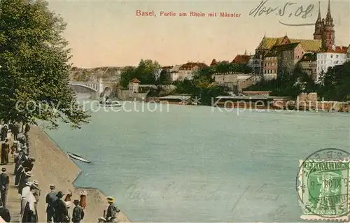 AK / Ansichtskarte Basel_BS Partie am Rhein mit Muenster Basel_BS