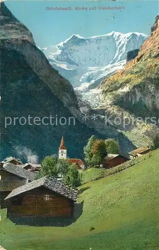 AK / Ansichtskarte Grindelwald Bergdorf mit Kirche Viescherhorn Berner Alpen Grindelwald