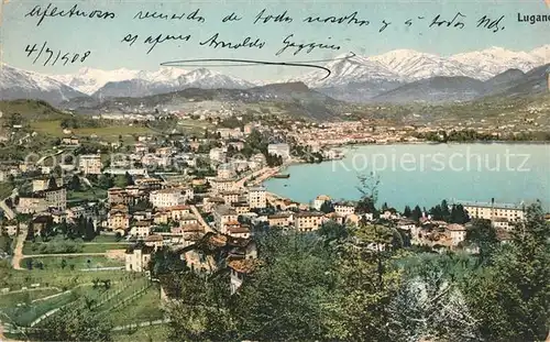 AK / Ansichtskarte Lugano_Lago_di_Lugano Gesamtansicht mit Alpenpanorama Lugano_Lago_di_Lugano