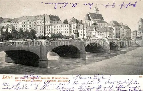AK / Ansichtskarte Basel_BS Mittlere Rheinbruecke nach Original Aquarell Kuenstlerkarte Basel_BS