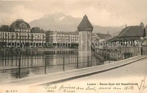 AK / Ansichtskarte Luzern_LU Reussquai mit Kapellbruecke Turm Luzern_LU