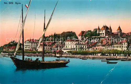 AK / Ansichtskarte Nyon_VD Segelboot Hafen Genfersee Nyon_VD