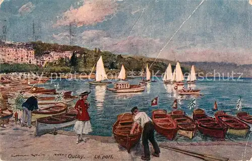 AK / Ansichtskarte Ouchy Le Port Lac Leman Hafen Genfersee Kuenstlerkarte Ouchy