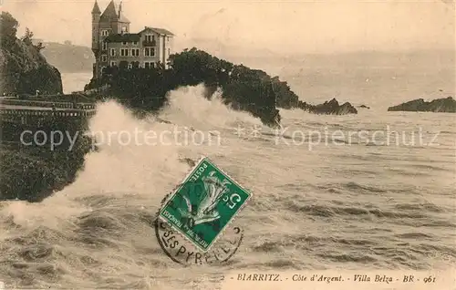 AK / Ansichtskarte Biarritz_Pyrenees_Atlantiques Villa Belza Brandung Biarritz_Pyrenees