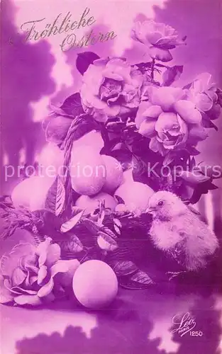AK / Ansichtskarte Ostern_Easter_Paques Kueken Eier Rosen Foto Leo Paris Nr. 1250 Ostern_Easter_Paques