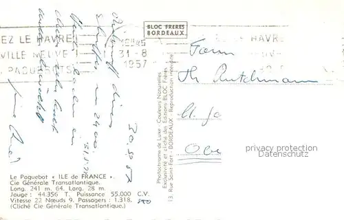 AK / Ansichtskarte Dampfer_Oceanliner Ile de France  Dampfer Oceanliner