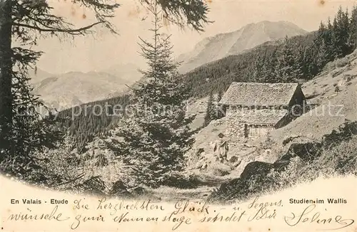 AK / Ansichtskarte Wallis_Valais_Kanton Studien im Wallis Landschaftspanorama Berghuette Alpen Wallis_Valais_Kanton