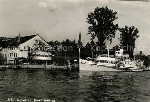 AK / Ansichtskarte Erlenbach_ZH Hotel Schoenau am Zuerichsee Dampfer Erlenbach_ZH