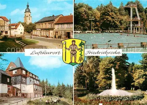 AK / Ansichtskarte Friedrichroda Platz der DSF Schwimmbad Freibad Spiessberghaus Springbrunnen Kurpark Friedrichroda