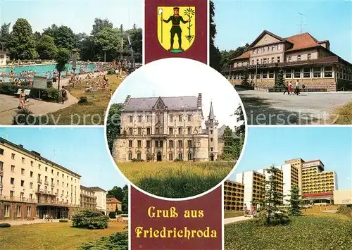 AK / Ansichtskarte Friedrichroda Schwimmbad Freibad Schloss Reinhardsbrunn FDGB Erholungsheime Friedrichroda