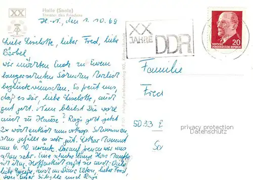 AK / Ansichtskarte Halle_Saale Theater des Friedens Wasserspiele Halle_Saale