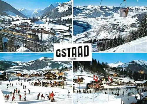 AK / Ansichtskarte Gstaad Winterpanorama Alpen Wintersport Eislaufbahn Gstaad