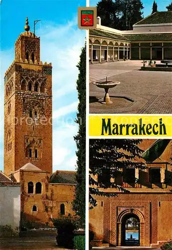 AK / Ansichtskarte Marrakech_Marrakesch Entrada de la Mezquita La Koutoubia Patio del Palacio de la Bahia Entrada del Pabellon de la Menara Marrakech Marrakesch