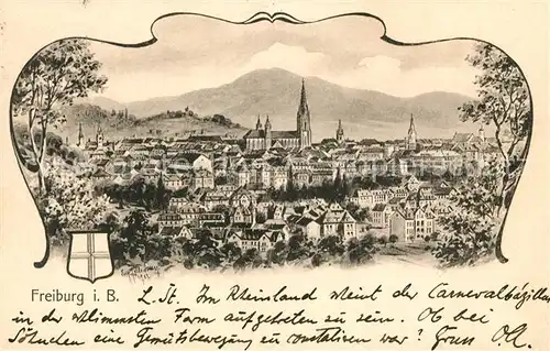 AK / Ansichtskarte Freiburg_Breisgau Stadtblick mit Muenster Freiburg Breisgau