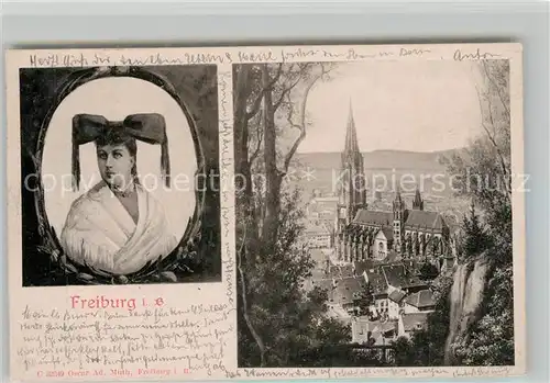 AK / Ansichtskarte Freiburg_Breisgau Muenster Trachtenmaedchen Freiburg Breisgau