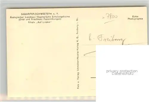 AK / Ansichtskarte Freiburg_Breisgau Haus der Samariter Schwestern Auf den Linden Freiburg Breisgau