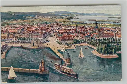 AK / Ansichtskarte Konstanz_Bodensee Panorama mit Hafen Konstanz_Bodensee