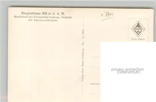 AK / Ansichtskarte Freiburg_Breisgau Wanderheim Berglust Hohbuehl Freiburg Breisgau