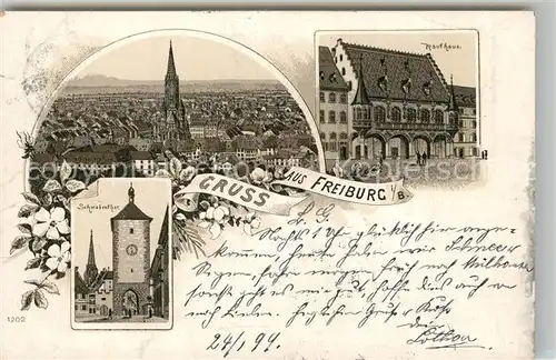 AK / Ansichtskarte Freiburg_Breisgau Stadt mit Muenster Schwabenthor und Kaufhaus Freiburg Breisgau