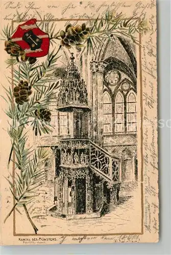 AK / Ansichtskarte Freiburg_Breisgau Kanzel des Muensters Zeichnung Freiburg Breisgau