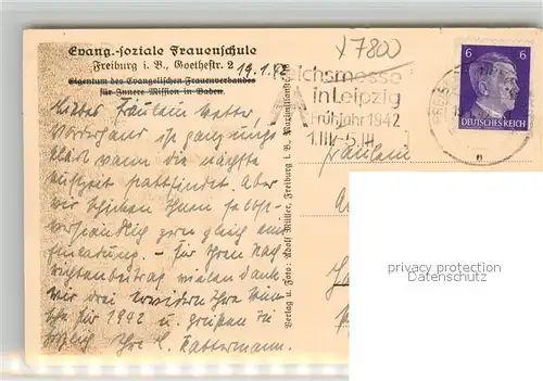AK / Ansichtskarte Freiburg_Breisgau Ev soziale Frauenschule Freiburg Breisgau