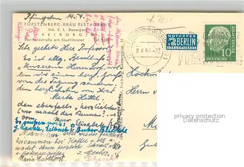 AK / Ansichtskarte Freiburg_Breisgau Fuerstenberg Braeu Restaurant Freiburg Breisgau