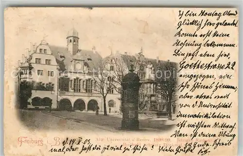 AK / Ansichtskarte Freiburg_Breisgau Alte Universitaet mit Berthold Schwarz Denkmal Freiburg Breisgau