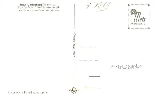 AK / Ansichtskarte St_Peter_Schwarzwald Wallfahrtskirche Maria Lindenberg Hochaltar St_Peter_Schwarzwald