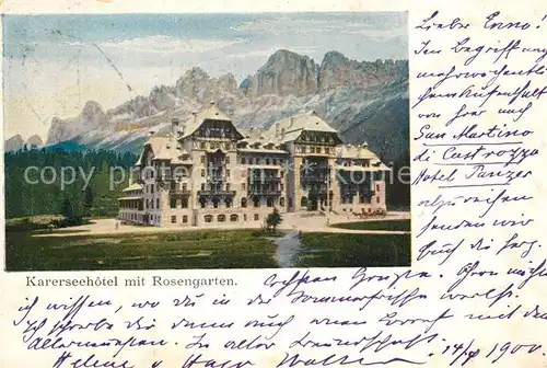 AK / Ansichtskarte Karersee_Suedtirol Hotel Rosengarten Karersee Suedtirol