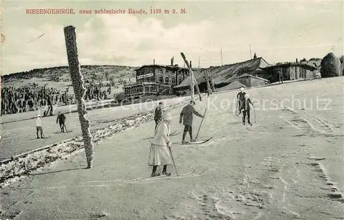 AK / Ansichtskarte Schlesische Baude Skifahrer Wintrpanorama Schlesische Baude