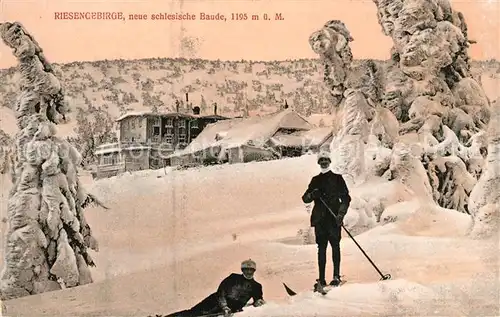 AK / Ansichtskarte Schlesische Baude Winterpanorama Skifahrer Gasthaus Schlesische Baude