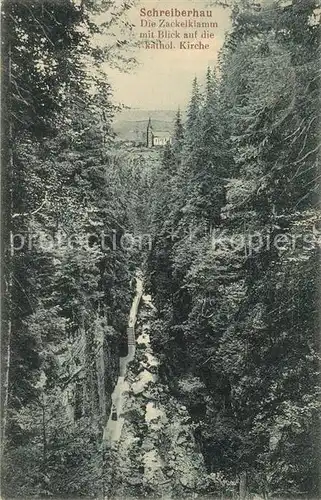 AK / Ansichtskarte Schreiberhau_Riesengebirge Zackelklamm katholische Kirche Schreiberhau