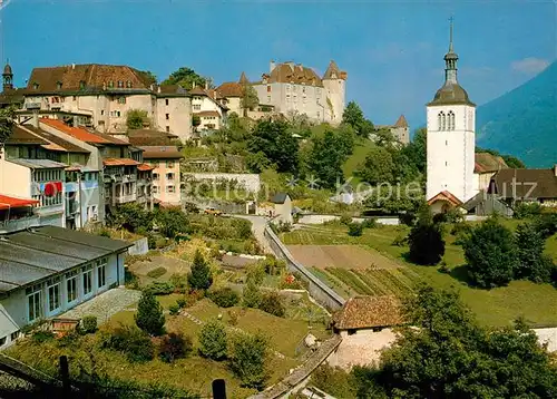 AK / Ansichtskarte Gruyeres_FR Ortsansicht mit Kirche Gruyeres FR